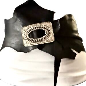 Black Leather Belt with Brushed Gold Buckle